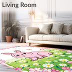 Pink Bunny Meadow Butterflies Rug