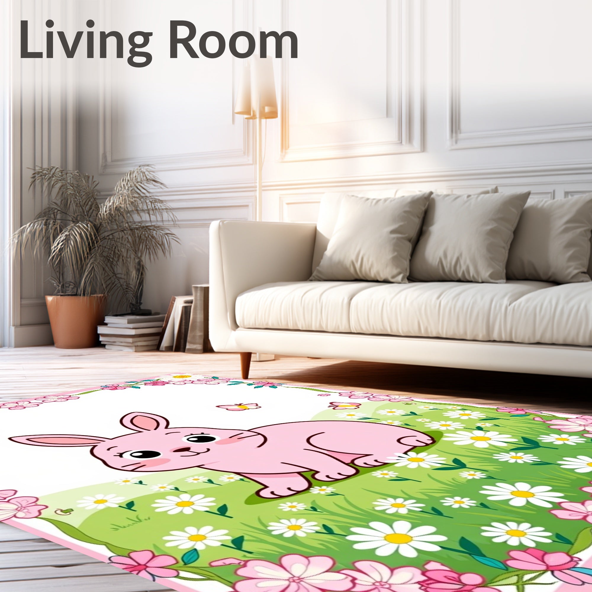 Pink Bunny Meadow Butterflies Rug