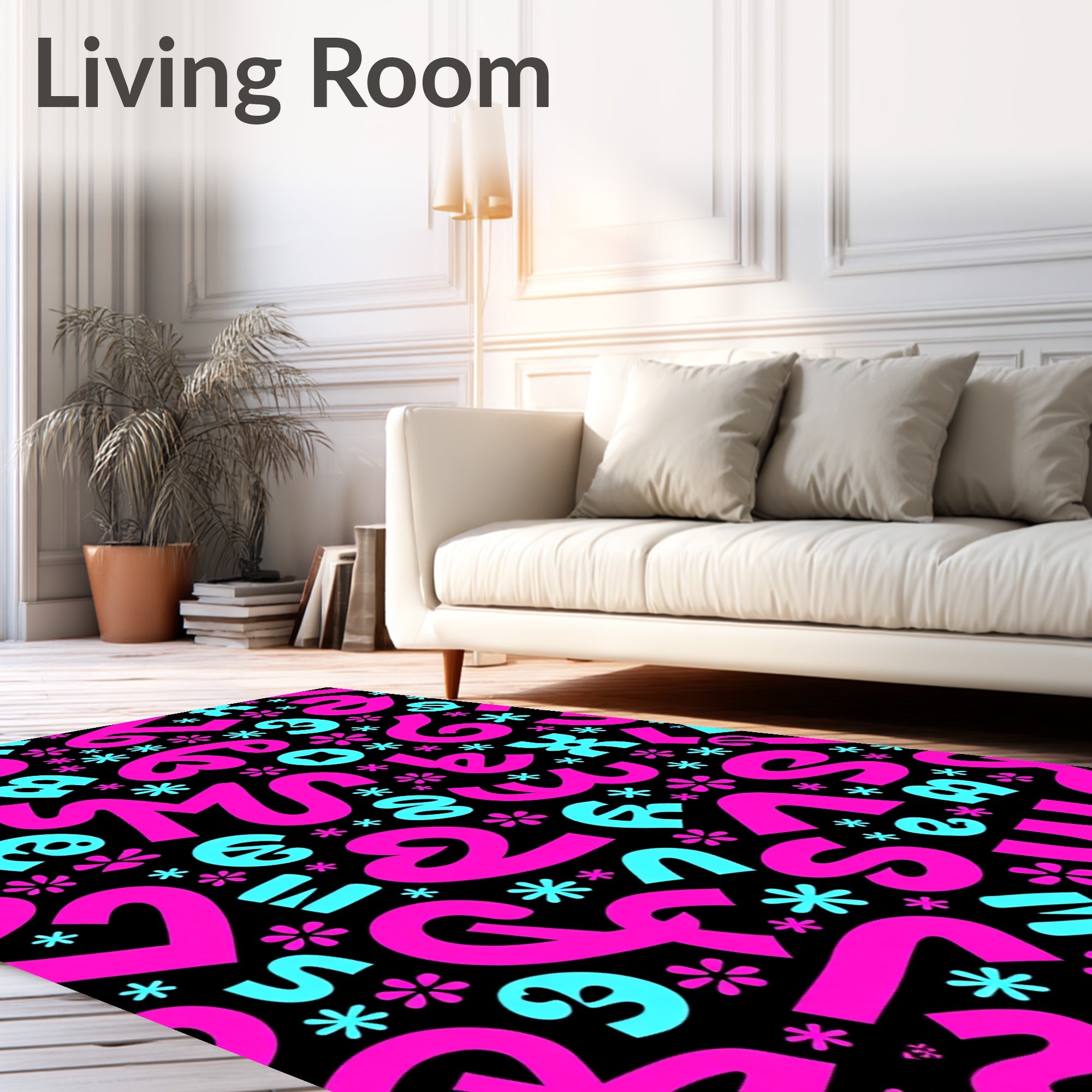 Funky Pink Blue Alphabet Flower Rug