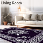 Deep Indigo White Floral Mandala Border Rug