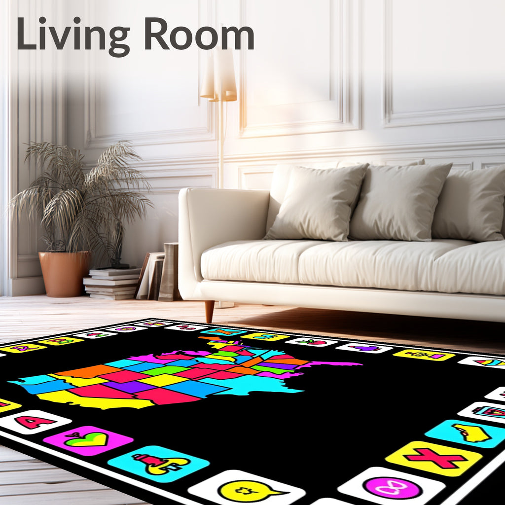 Vibrant Colorful United States Map Rug
