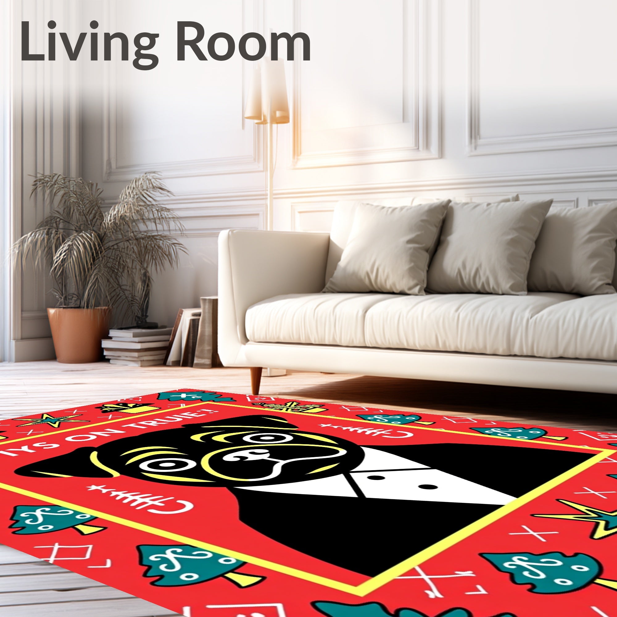Festive Red Pug Tuxedo Holiday Trees Rug