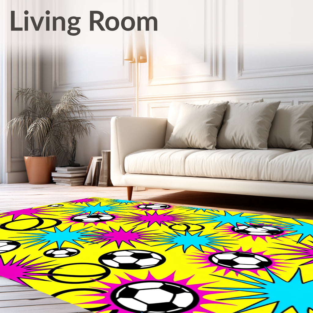 Bright Yellow Soccer Balls Explosion Rug