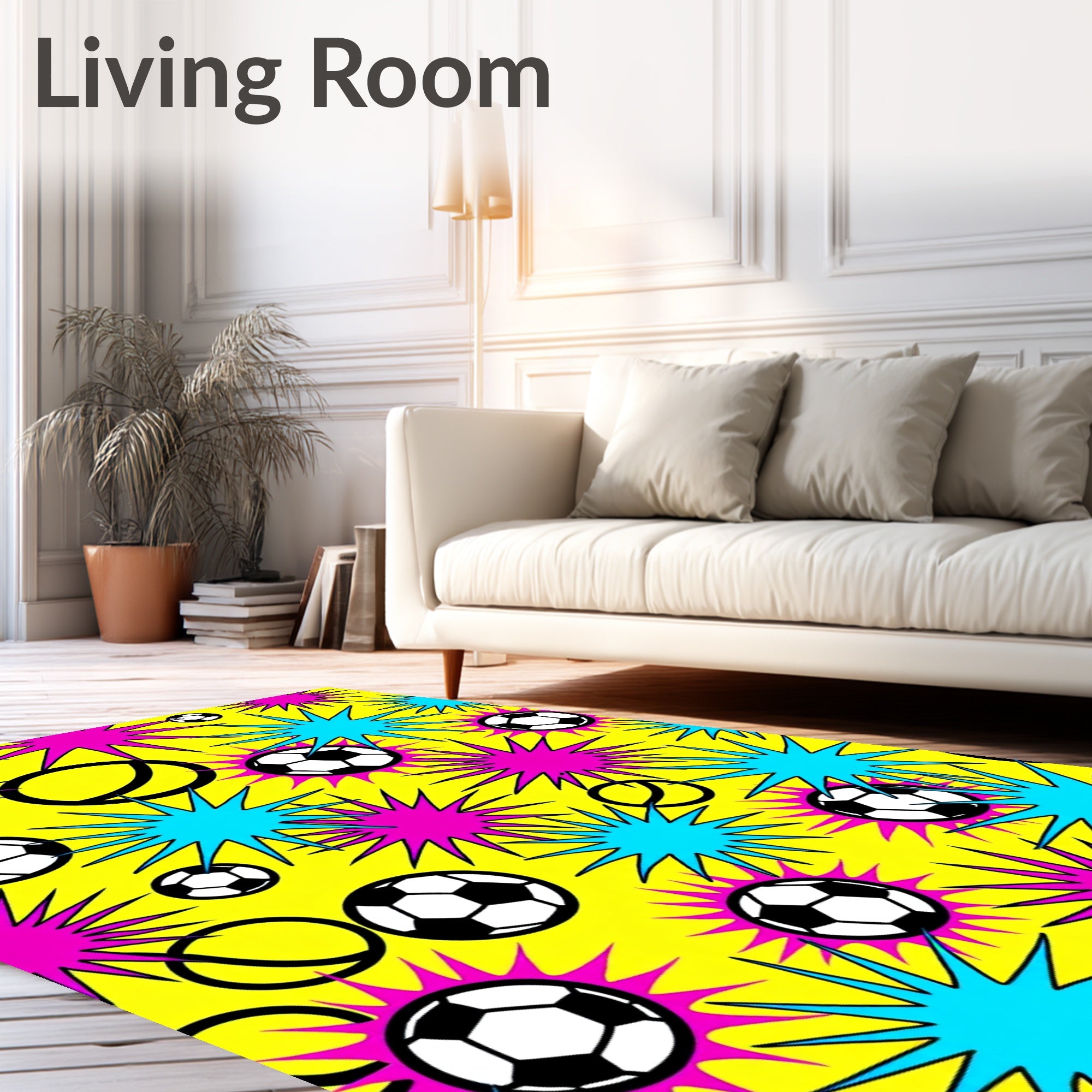 Bright Yellow Soccer Balls Explosion Rug