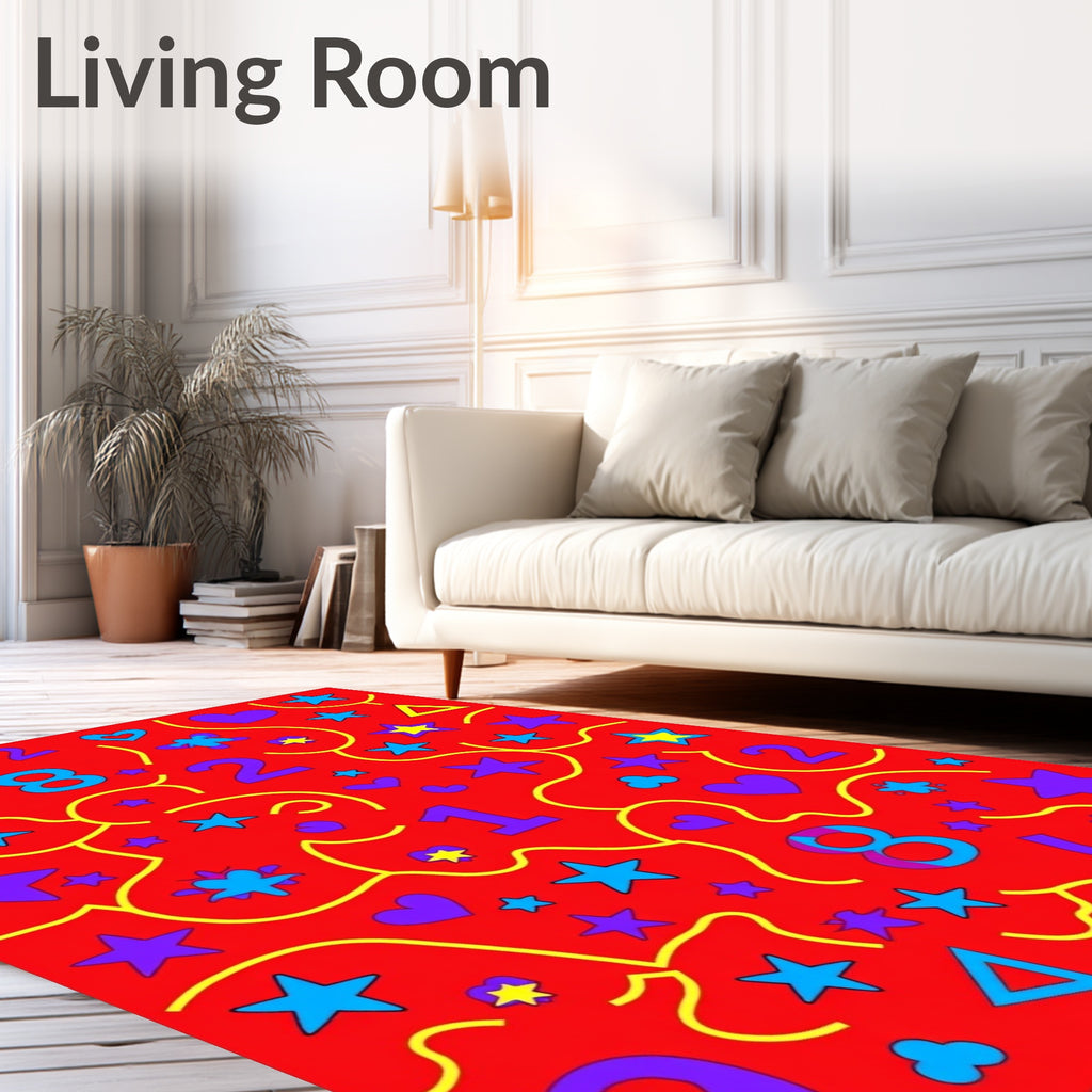 Playful Red Stars Hearts Numbers Rug
