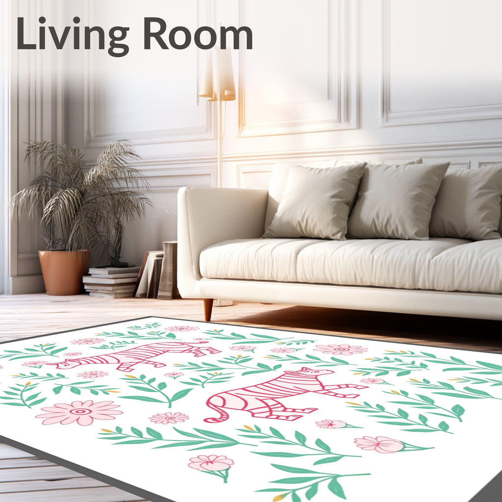 Pink Tigers Among Green Foliage Rug