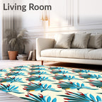 Vibrant Teal Leafy Botanical Arrangement Rug