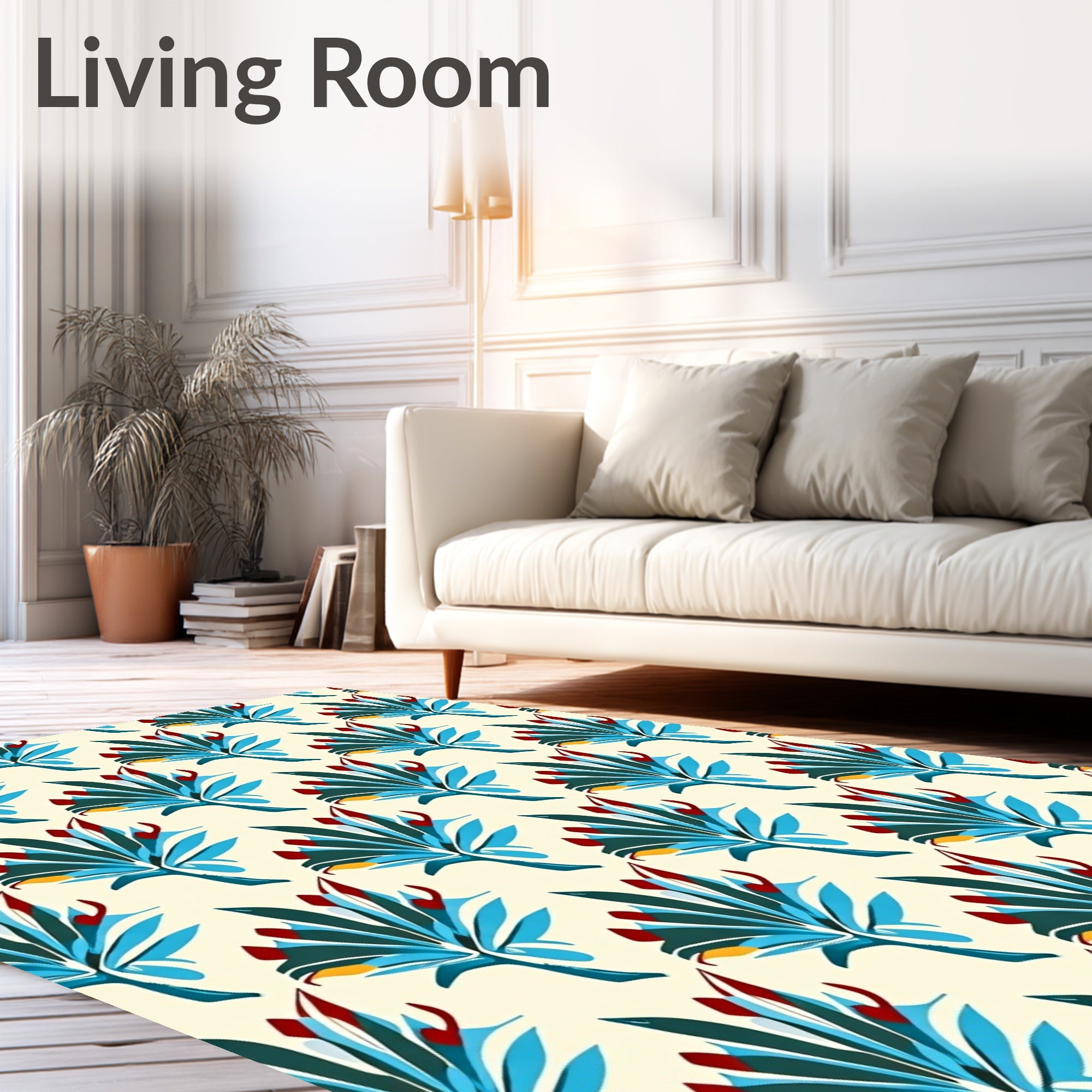 Vibrant Teal Leafy Botanical Arrangement Rug