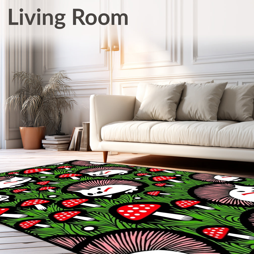 Whimsical Hedgehog Mushroom Garden Rug