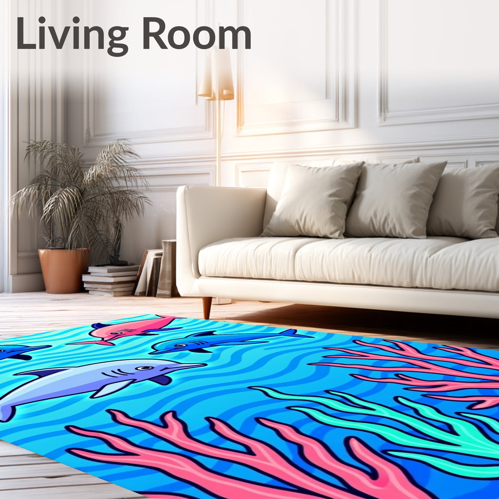 Playful Dolphins and Coral Reef Rug