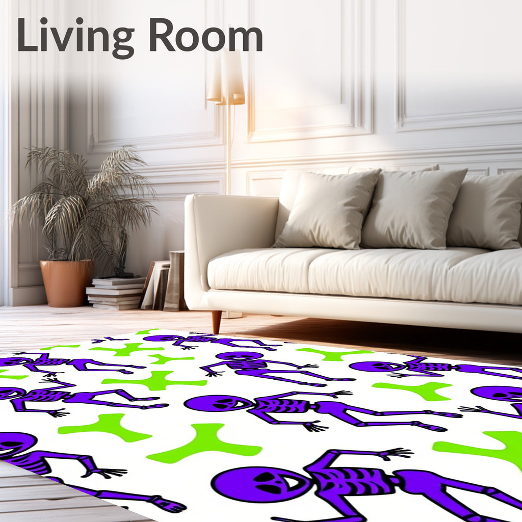 Purple Dancing Skeletons Lime Shapes Rug