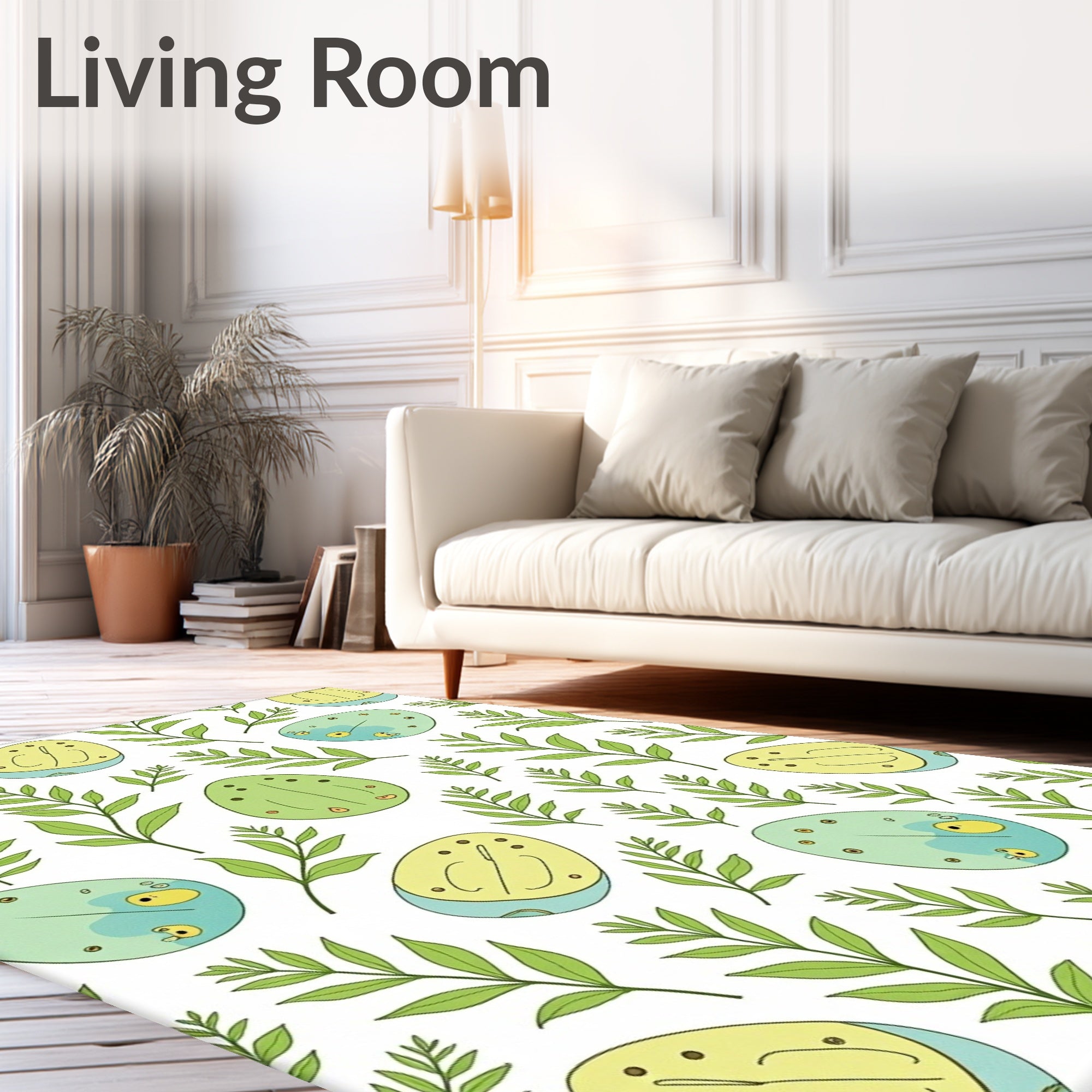 Whimsical Green Egg Branch Pattern Rug