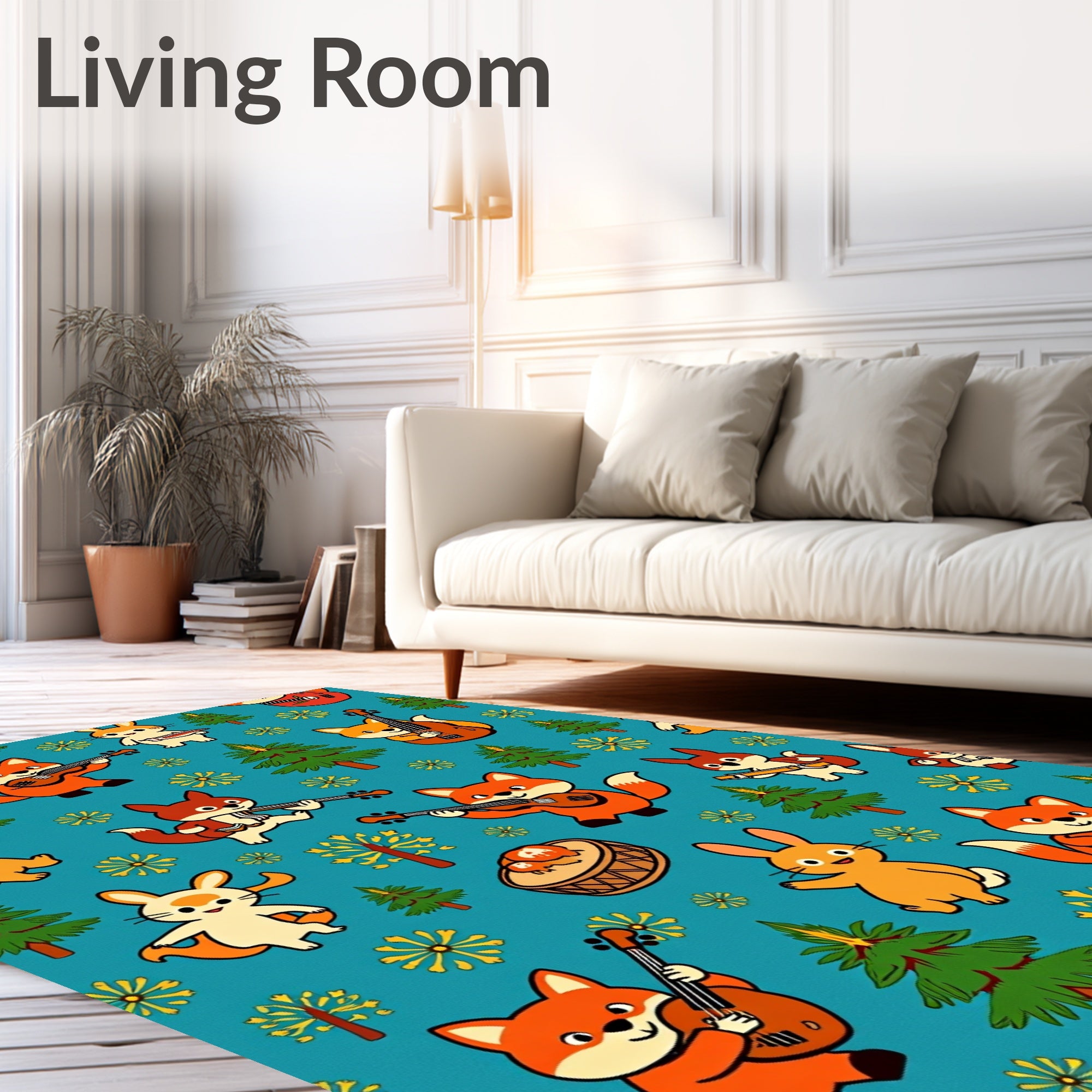 Cute Woodland Animals Playing Music Rug