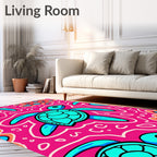 Bright Pink Turquoise Sea Turtle Swirl Rug