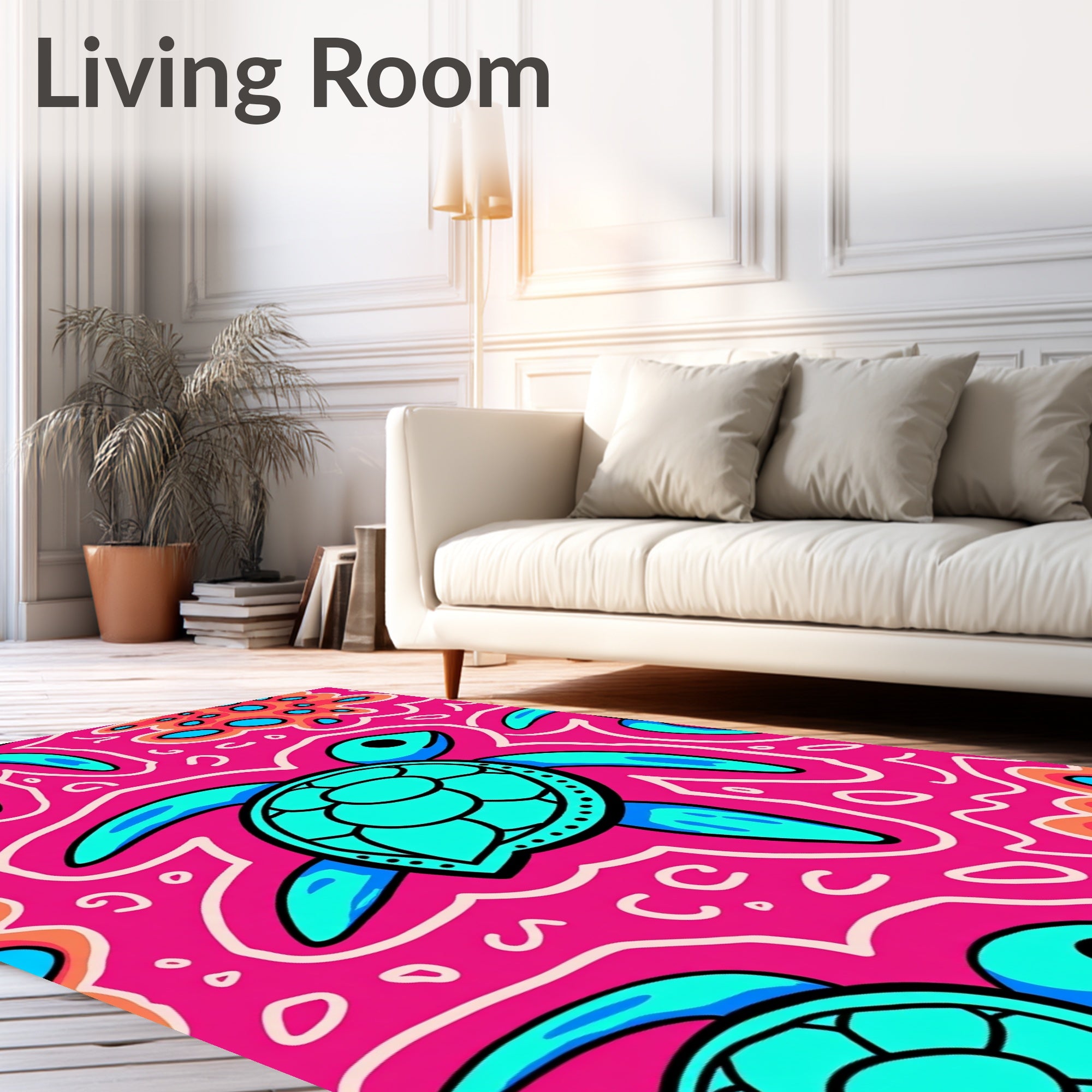 Bright Pink Turquoise Sea Turtle Swirl Rug