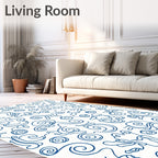 Whimsical Blue Snail Swirl Line Art Rug