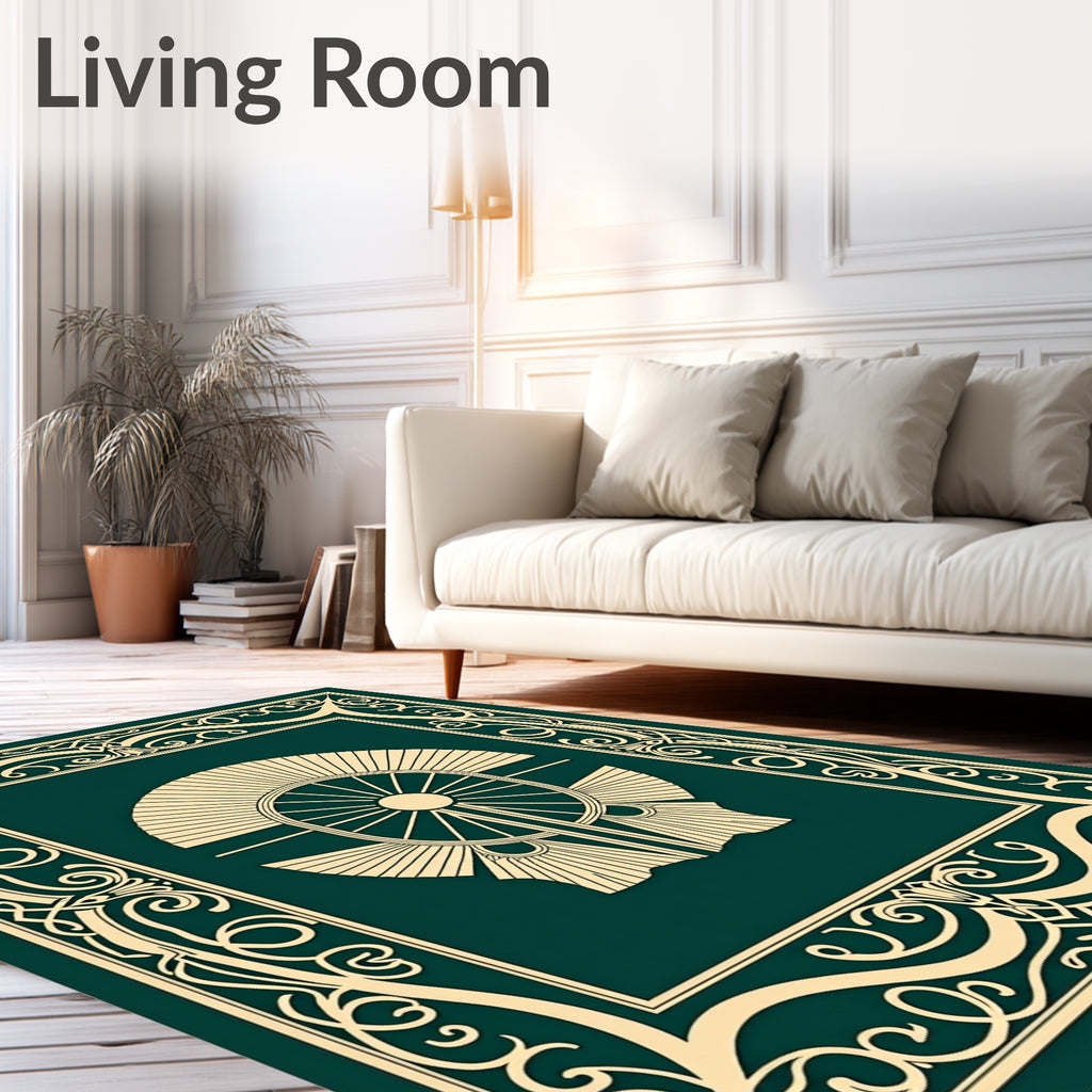 Emerald Green Sunburst Medallion Border Rug