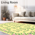 Green Floral Alphabet Border Accent Rug