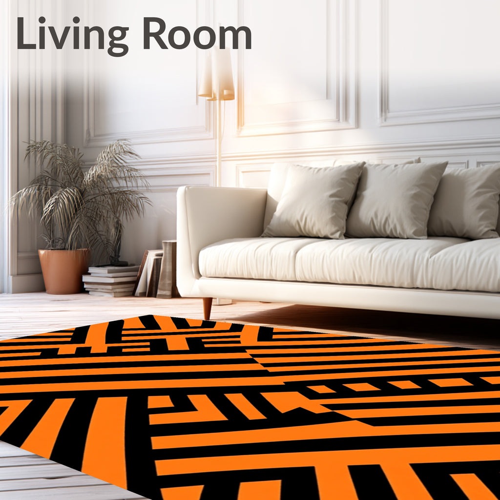 Bold Orange Geometric Maze Rug