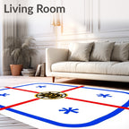 Black and Gold Hockey Emblem Rug