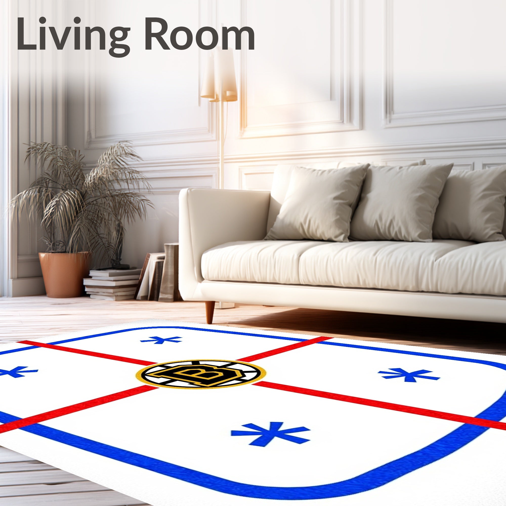 Black and Gold Hockey Emblem Rug