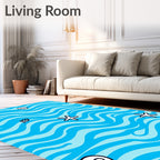 Ocean Blue Wavy Starfish Seashell Rug