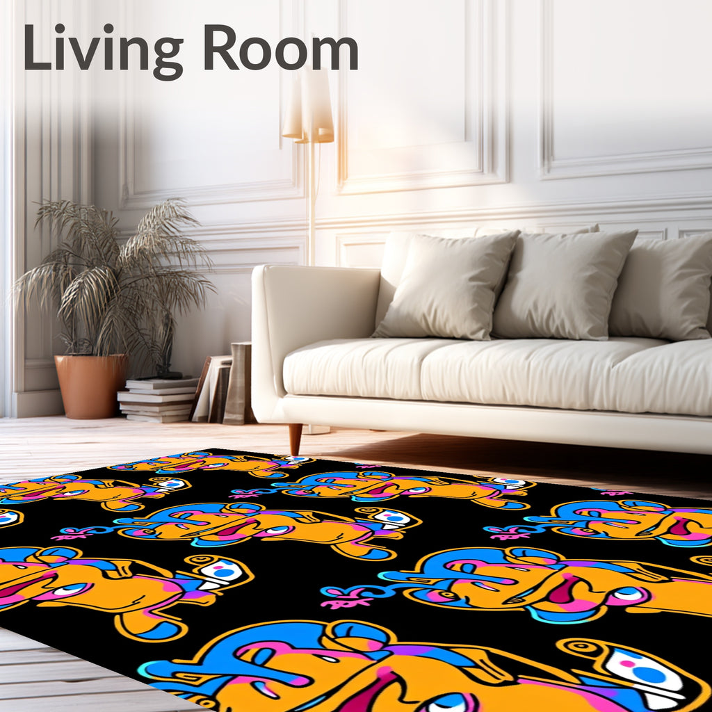Groovy Orange Blue Pink Character Collage Rug
