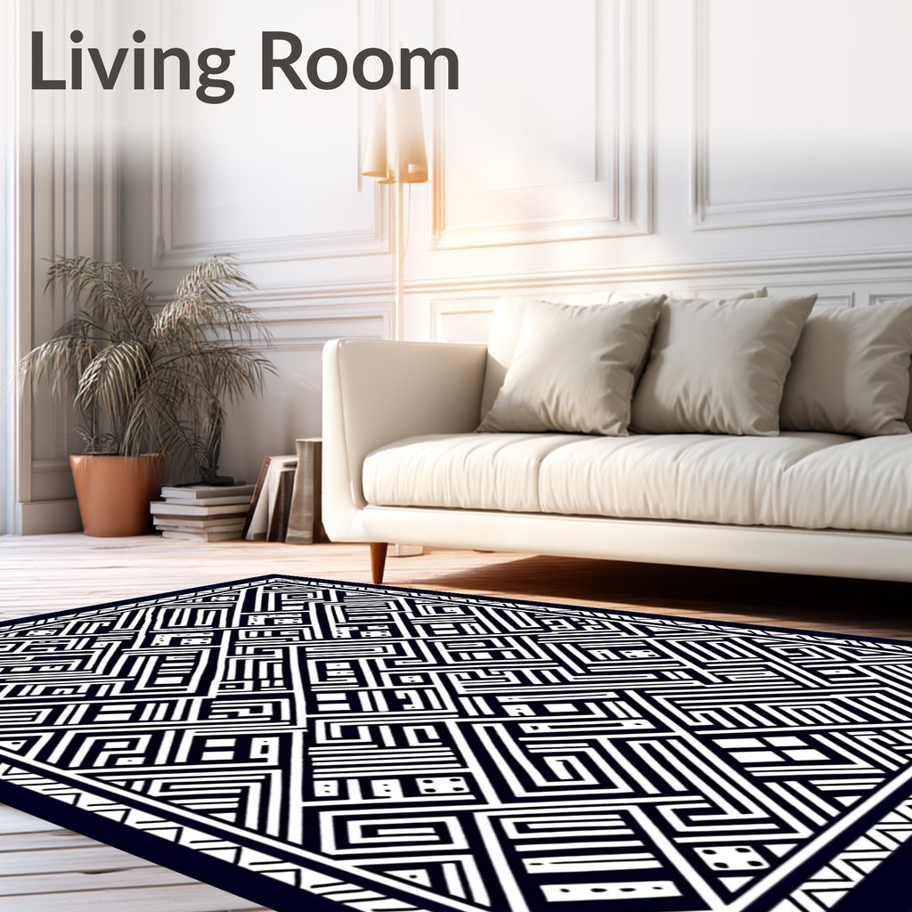 Monochrome Geometric Labyrinth Medallion Rug