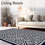 Monochrome Geometric Labyrinth Medallion Rug