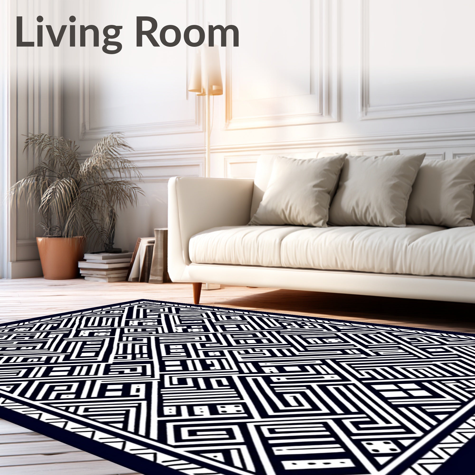 Monochrome Geometric Labyrinth Medallion Rug