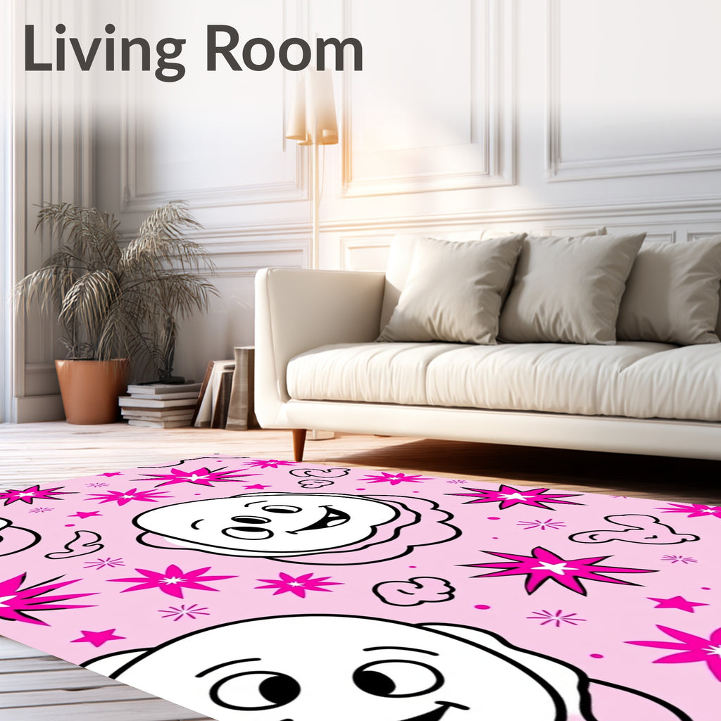 Playful Pink Animated Starburst Character Rug