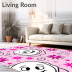 Playful Pink Animated Starburst Character Rug
