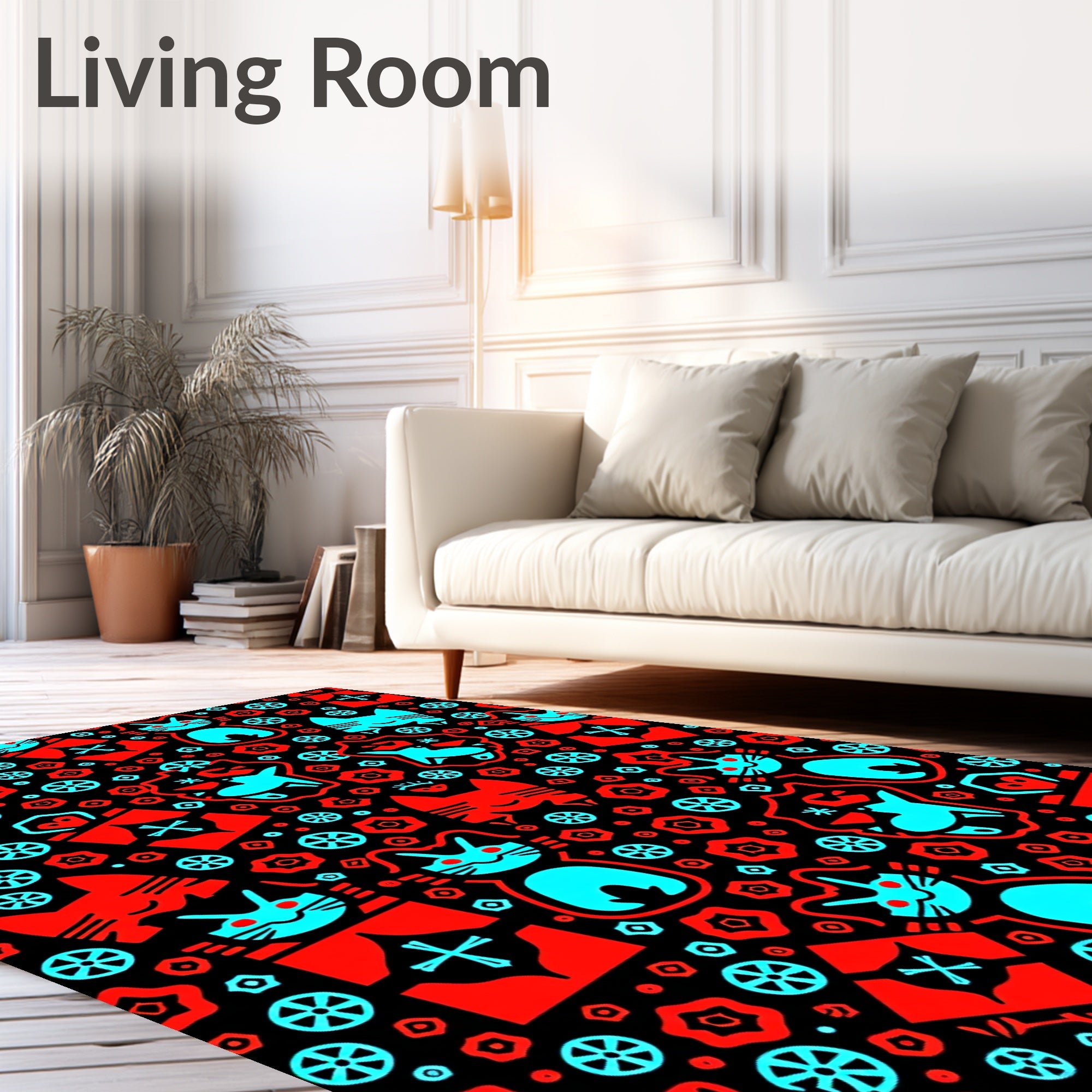 Red and Cyan Funky Cat Collage Rug