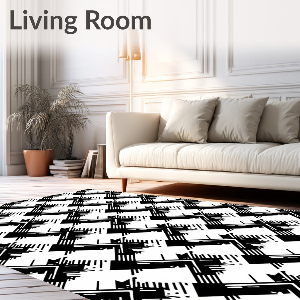 Black White Zig Zag Geometric Stripe Rug