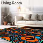 Vibrant Orange Blue Organic Flow Rug