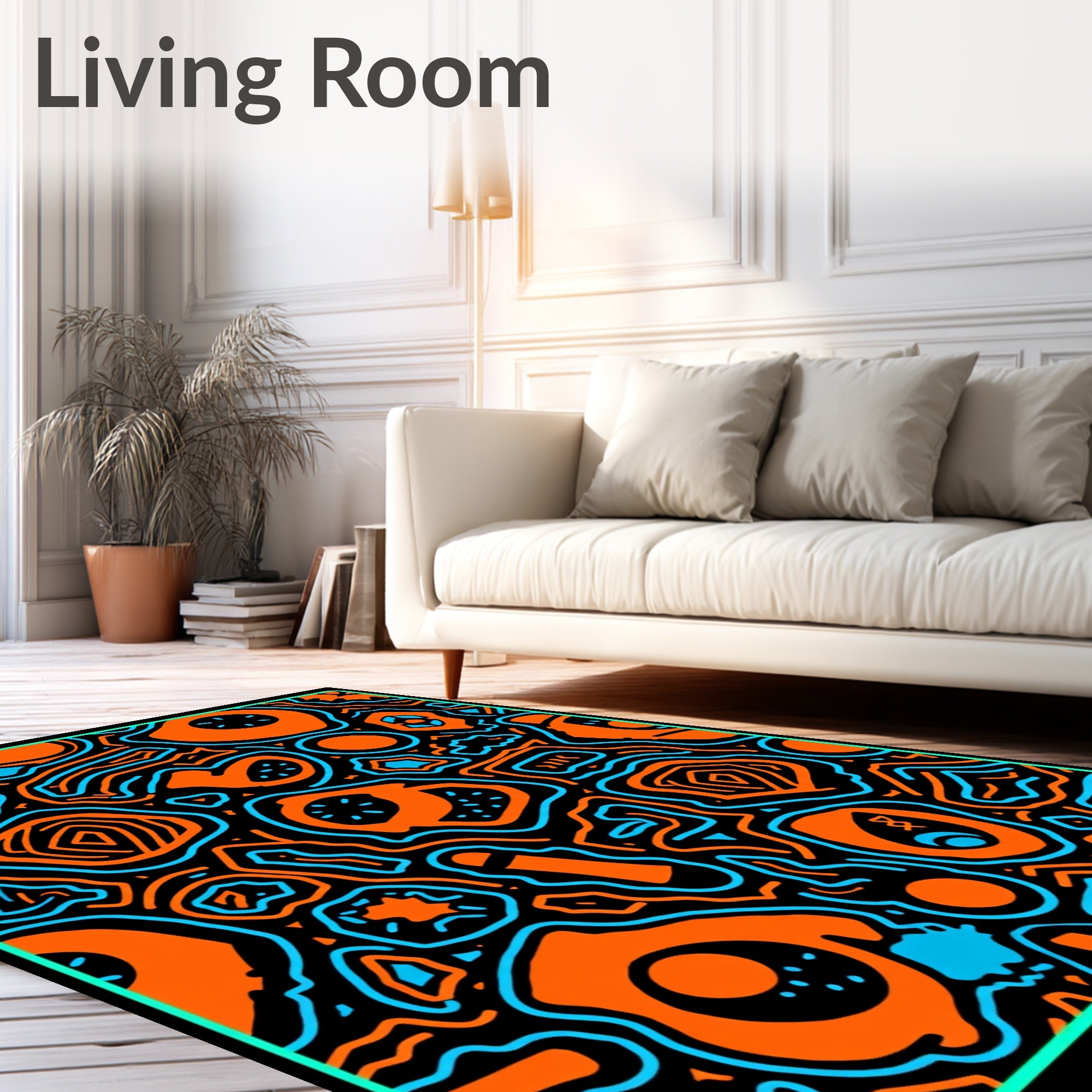 Vibrant Orange Blue Organic Flow Rug