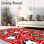 Red Penguin Holiday Collage Rug
