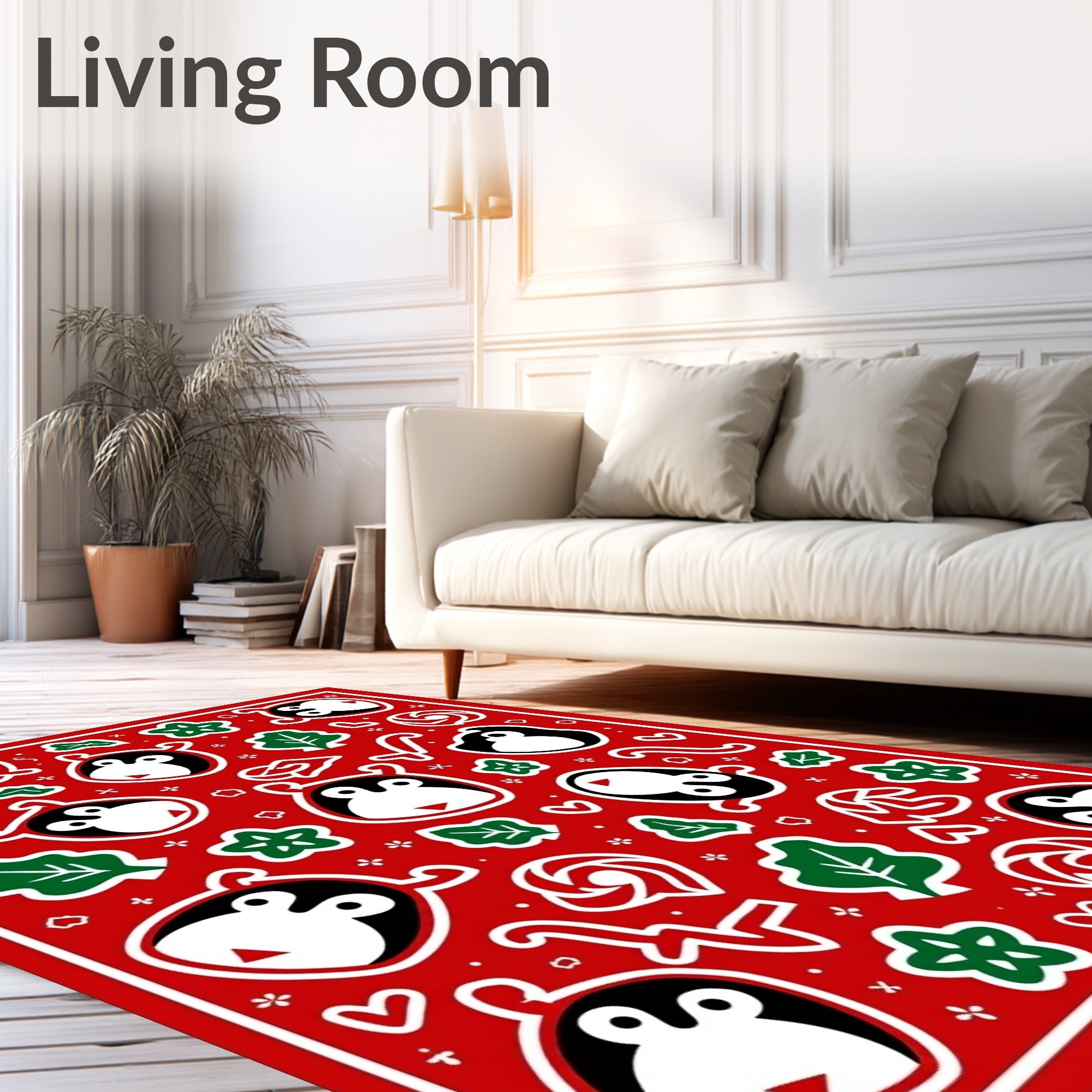 Red Penguin Holiday Collage Rug
