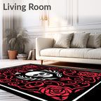 Black Red Rose Skull Garland Rug