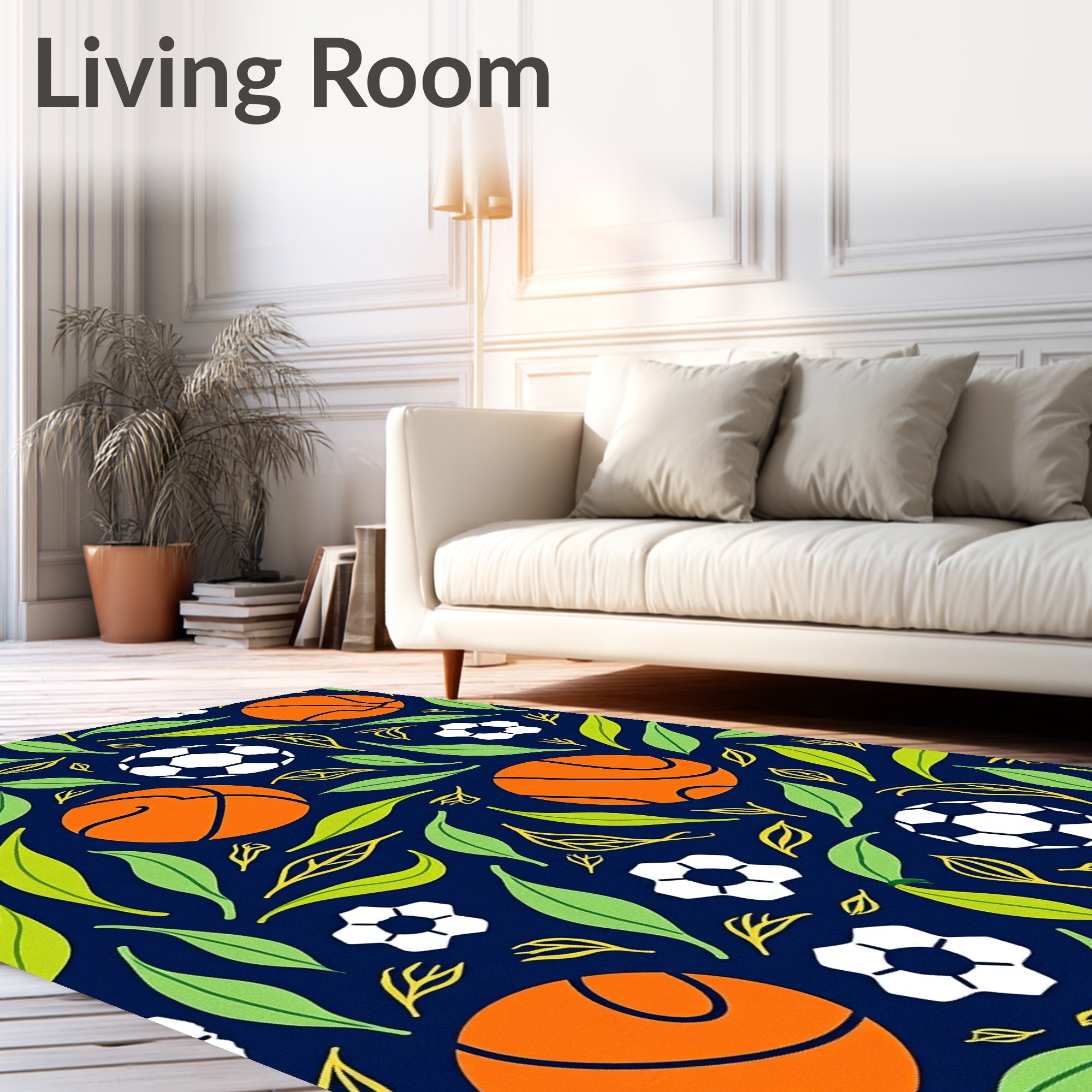 Orange Basketball Soccer Leaf Medley Rug
