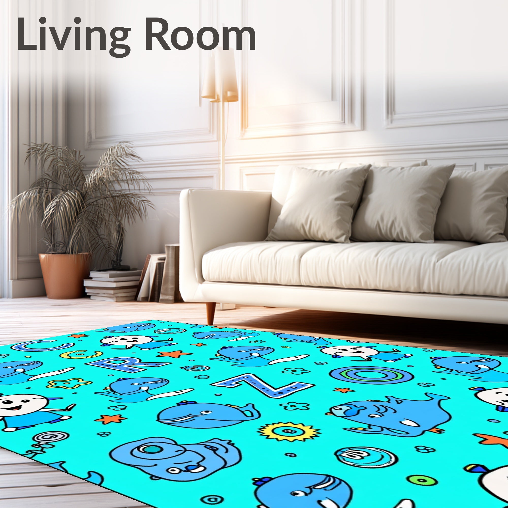 Whimsical Blue Ocean Animals Alphabet Rug