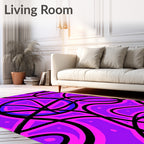 Vibrant Purple Black Abstract Swirls Rug