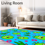 Cute Green Cactus Characters Pink Circles Rug