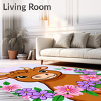 Brown Cow With Floral Garland Accents Rug
