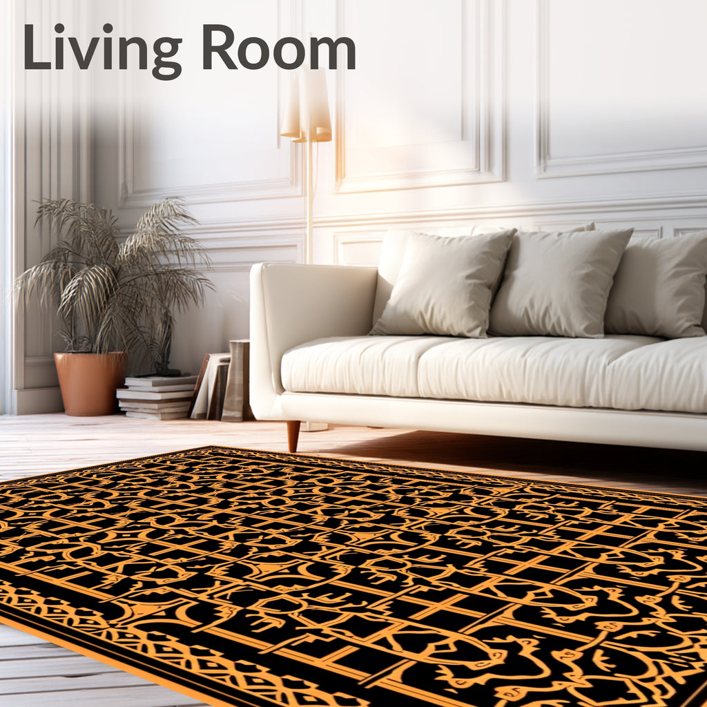 Bold Orange Geometric Lattice Rug