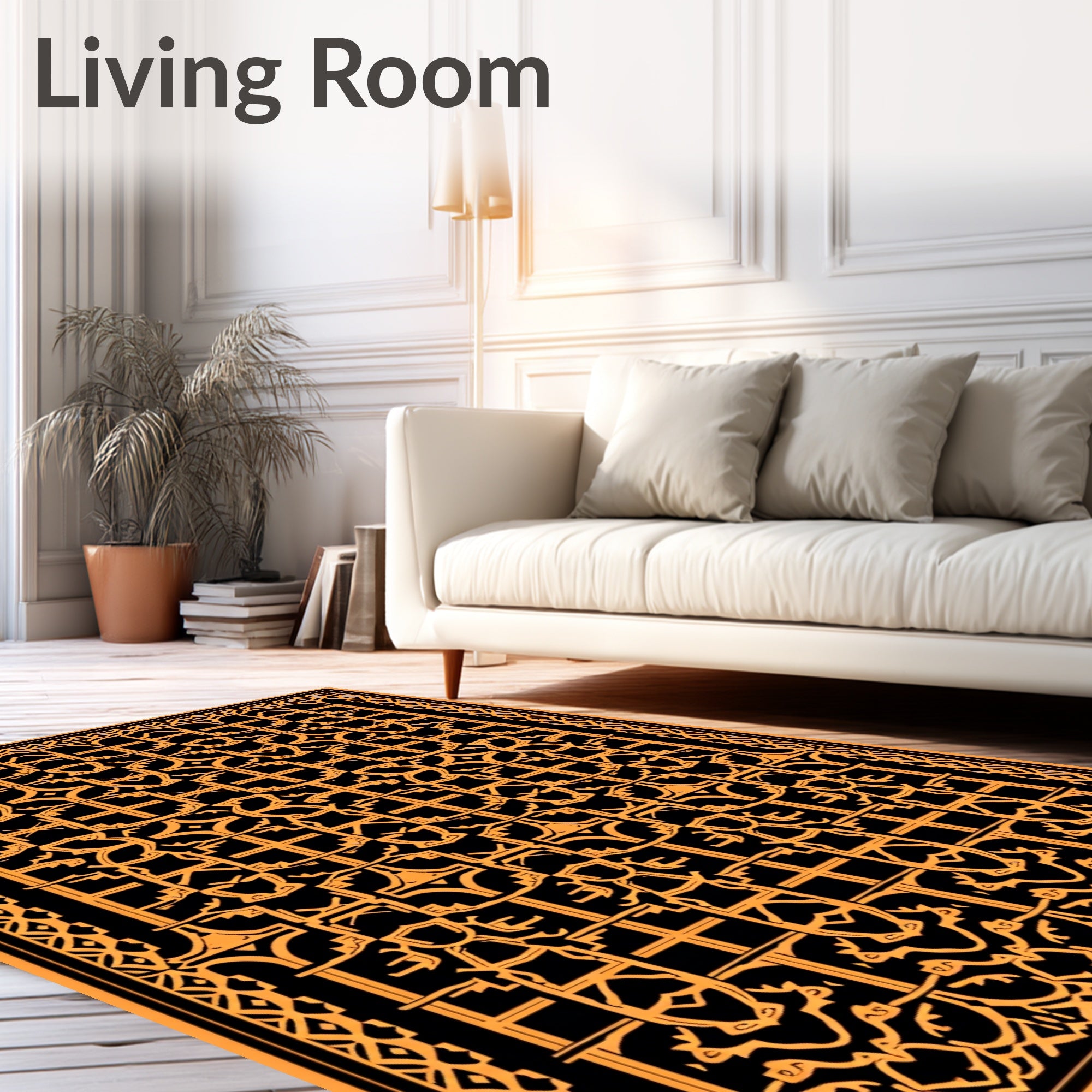 Bold Orange Geometric Lattice Rug
