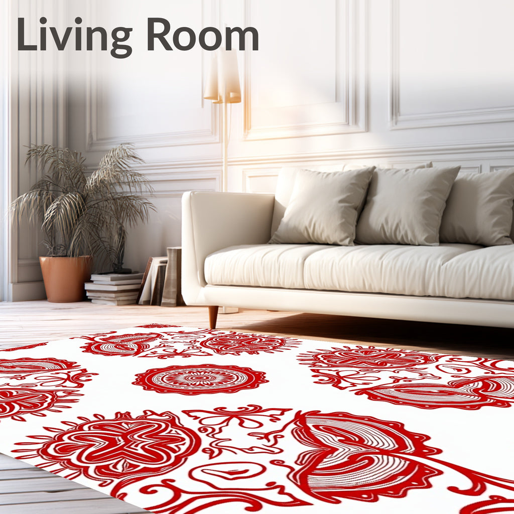 Crimson Abstract Floral Medallion Arrangement Rug