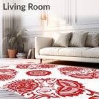 Crimson Abstract Floral Medallion Arrangement Rug
