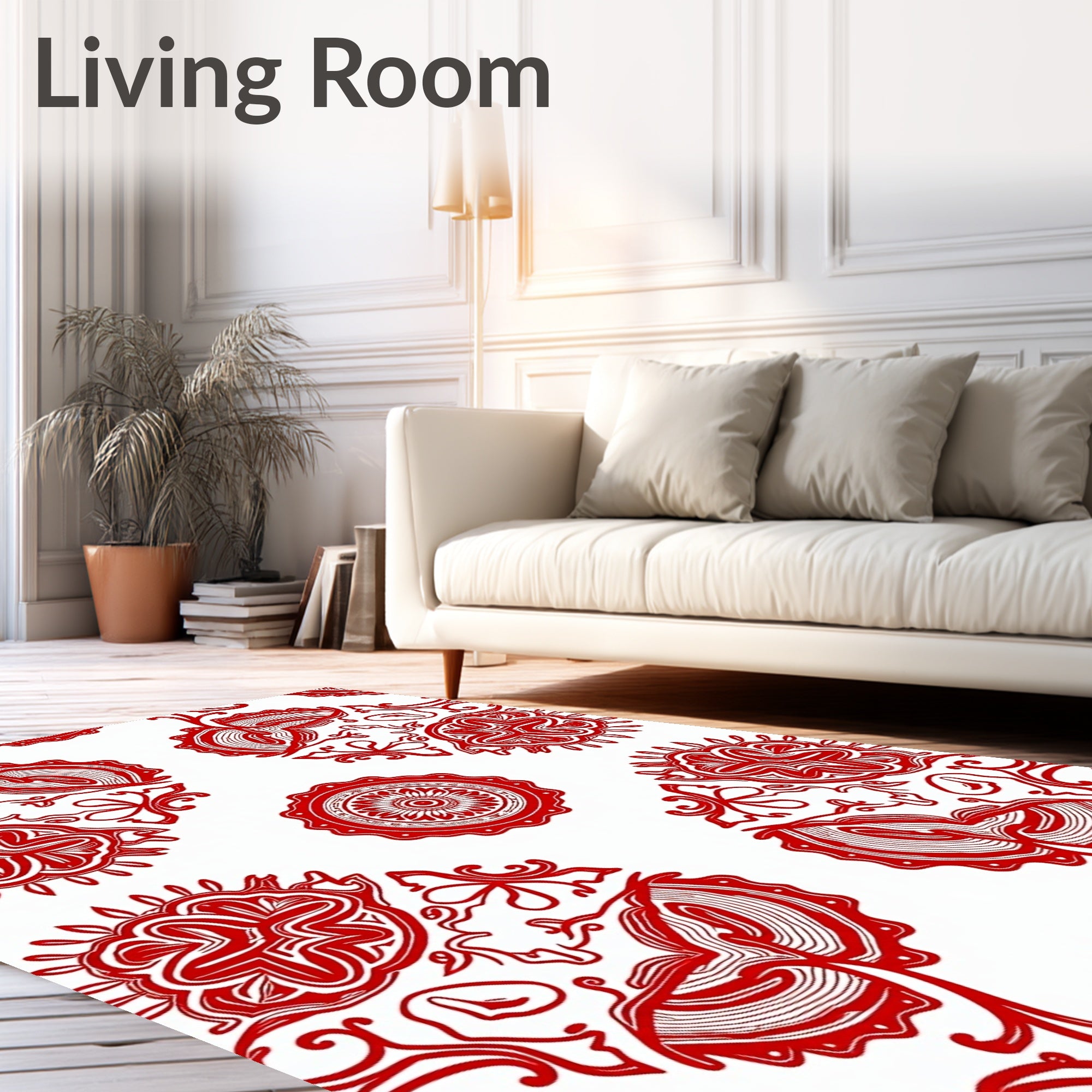 Crimson Abstract Floral Medallion Arrangement Rug