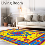 Bold Yellow Red Blue Crown Emblem Rug